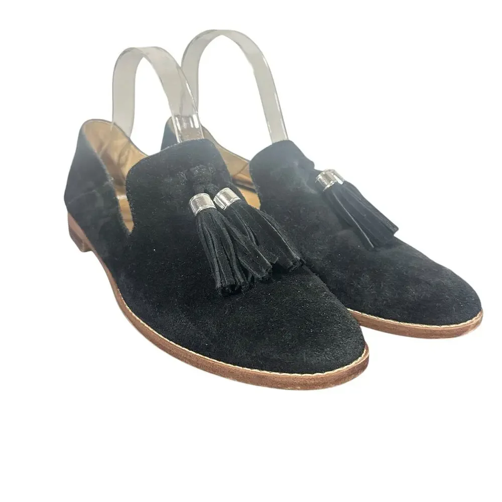 Franco Sarto Black Suede Tassel Loafers Women’s Size 9.5 Slip-On Flats comfort